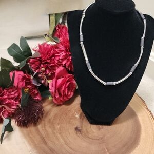Retro Black And Silver Toned Beaded Necklace